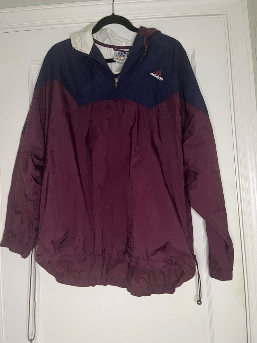 Men’s XL Vintage 90’s Adidas Burgundy & Navy Pullover Windbreaker with Hood